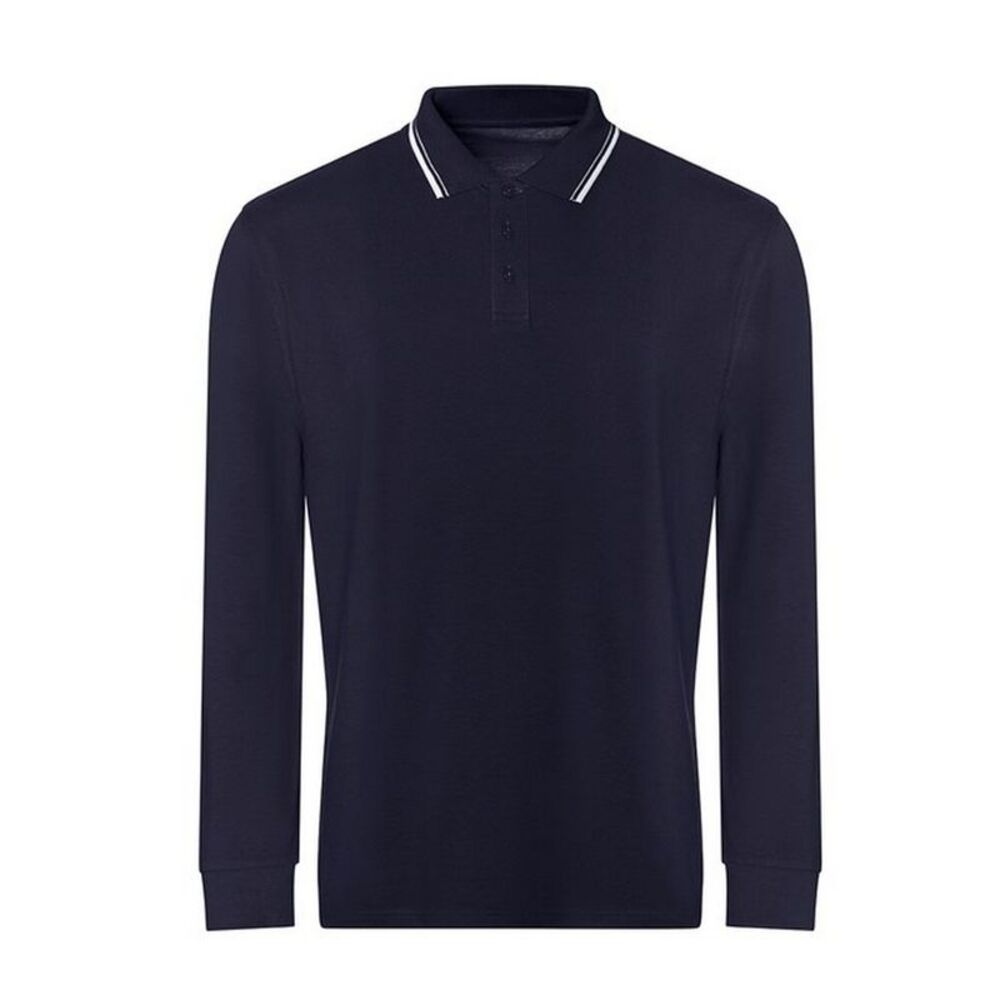 Awdis Mens Tipped Long-Sleeved Polo Shirt / Oxford Navy/White